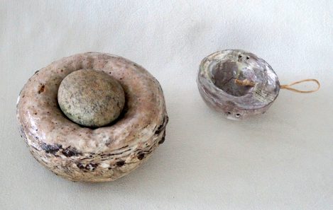 Heike Spalteholz Kerzenständer mit Kupfertüten: H: 45cm, B:21 cm